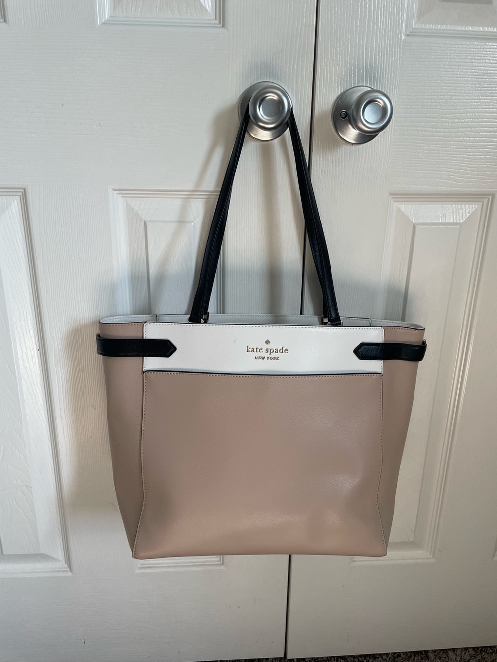 Kate Spade Staci Colorblock Laptop Bag Pink Taupe White